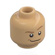 Tête de minifigurine prince charmant, sourcils nougat, fossette du menton, sourire tordu, sourcil levé / regard menaçant (Minifig Head Prince Charming, Nougat Eyebrows, Chin Dimple, Crooked Smile, Raised Eyebrow / Angry Scowl)