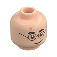 Tête de minifigurine Harry Potter, Sourcils noirs épais, Lunettes, Cicatrice de foudre, Yeux neutres / vert citron, Choc en colère (Minifig Head Harry Potter, Thick Black Eyebrows, Glasses, Lightning Scar, Neutral / Lime Eyes, Angry Scowl)