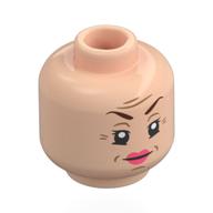 Tête de minifigurine Dolores Ombrage, sourcils brun rougeâtre, lèvres corail, rides (Minifig Head Dolores Umbridge, Reddish Brown Eyebrows, Coral Lips, Wrinkles)