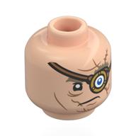 Tête de minifigurine alastor mad-œil moody, sourcils beige foncé, rides / cicatrices, cache-œil doré, œil bleu, sourire tordu (Minifig Head Alastor Mad-Eye Moody, Dark Tan Eyebrows, Wrinkles/Scars, Gold Eyepatch, Blue Eye, Crooked Smile)