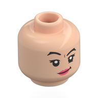 Tête de minifigurine Nymphadora Tonks, sourcils noirs, lèvres roses, sourcil levé, sourire tordu / bec jaune (Minifig Head Nymphadora Tonks, Black eyebrows, Pink Lips, Raised Eyebrow, Crooked Smile / Yellow Beak)