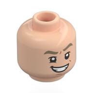 Tête de minifigurine Capitaine James T. Kirk, sourcils beige foncé, Sourire tordu, Sourcils levés / Sourcils en colère (Minifig Head Captain James T. Kirk, Dark Tan Eyebrows, Crooked Smile, Raised Eyebrow / Angry Grin)