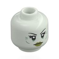 Tête de minifigurine Baronne, sourcils noirs, lèvres vert olive, expression neutre / sourire (Minifig Head Baroness, Black Eyebrows, Olive Green Lips, Neutral / Smile)