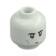 Tête de minifigurine majordome, sourcils noirs, fard à paupières vert olive, regard sévère / effrayé (Minifig Head Butler, Black Eyebrows, Olive Green Eyeshadow, Stern Stare / Scared)