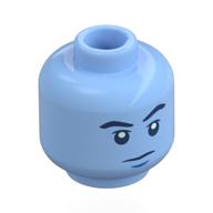 Tête de minifigurine Batman, sourcils noirs, fossette menton bleu, sourire tordu / regard menaçant en colère (Minifig Head Batman, Black Eyebrows, Blue Chin Dimple, Crooked Smile / Angry Scowl)