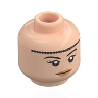 Tête de minifigurine marie crawley, bandeau perlé noir, lèvres pêche, sourire neutre / mince (Minifig Head Mary Crawley, Black Beaded Headband, Peach Lips, Neutral / Thin Smile)