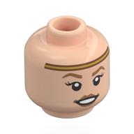 Tête de minifigurine Edith Crawley, bandeau doré, sourcils orange foncé, lèvres pêche, bouche ouverte Sourire / Inquiet (Minifig Head Edith Crawley, Gold Headband, Dark Orange Eyebrows, Peach Lips, Open Mouth Smile / Worried)