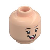 Tête de minifigurine pique-niqueur, sourcils noirs, sourire bouche ouverte / yeux fermés sourire (Minifig Head Picnicker, Black Eyebrows, Open Mouth Smile / Closed Eyes Smile)