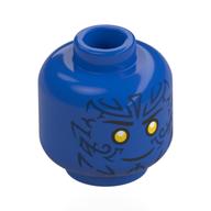 Tête de minifigurine Nightcrawler, yeux jaunes, Marquages bleu foncé/rondelles, sourire menaçant, bouche ouverte/fermée (Minifig Head Nightcrawler, Yellow Eyes, Dark Blue Markings/Runes, Mean Smile, Open / Closed Mouth)