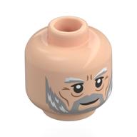Tête de minifigurine Magneto, sourcils épais blancs et gris bleuté clair, barbe, Rides de nougat, expression neutre / sourire (Minifig Head Magneto, White/Light Bluish Grey Thick Eyebrows, Beard, Nougat Wrinkle, Neutral / Smile)