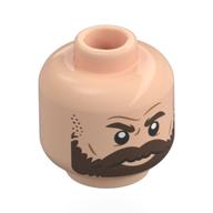 Tête de minifigurine gardien rouge, sourcils brun foncé, pleine barbe, rides, air sévère (Minifig Head Red Guardian, Dark Brown Eyebrows, Full Beard, Wrinkles, Stern)