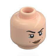Tête de minifigurine Black Widow, sourcils noirs, lèvres nougat, fossettes du menton, sourire aux sourcils sévère / surélevé (Minifig Head Black Widow, Black Eyebrows, Nougat Lips, Chin Dimples, Stern / Raised Eyebrow Smirk)