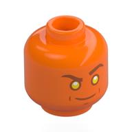 Tête de minifigurine Torche humaine, Sourcils orange foncé, Bouche, Yeux jaunes, Sourire lopside, Sourcils levés (Minifig Head Human Torch, Dark Orange Eyebrows, Mouth, Yellow Eyes, Lopsided Smile, Raised Eyebrow)