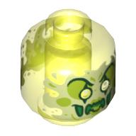 Tête de minifigurine Fantôme, avec visage vert jaunâtre, yeux blancs, fard à paupières vert citron, clown maquillage, slime bouche motif imprimé (Minifig Head Ghost, with Yellowish Green Face, White Eyes, Lime Eye Shadow, Clown Make Up, Slime Mouth Print)