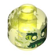 Tête de minifigurine Fantôme, avec visage vert jaunâtre, sourcils broussailleux, moustache et flammes à l'arrière motif imprimé (Minifig Head Ghost, with Yellowish Green Face, Bushy Eyebrows, Moustache and Flames in Back Print)