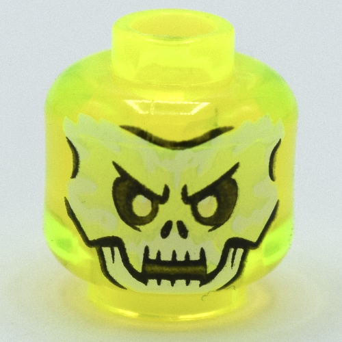 Tête de minifigurine faux maître goultar / âme archer, crâne vert jaunâtre, crocs motif imprimé (Minifig Head Scythe Master Ghoultar / Soul Archer, Yellowish Green Skull, Fangs Print)
