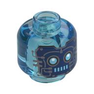 Robot tête minifigurine, visage bleu foncé avec fils et circuits, yeux azur et motif imprimé bouche (Minifig Head Robot, Dark Blue Face with Wires and Circuitry, Azure Eyes and Mouth Print)
