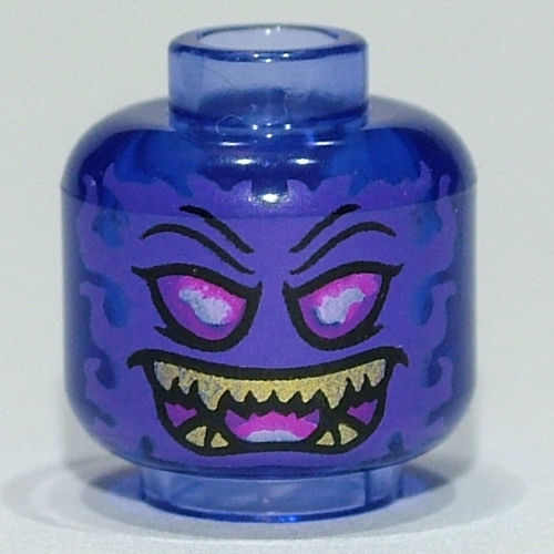 Tête de minifigurine suzerain, yeux rose foncé, dents croc jaune / flammes tourbillonnées motif imprimé (Minifig Head Overlord, Dark Pink Eyes, Yellow Fang Teeth / Swirled Flames Print)