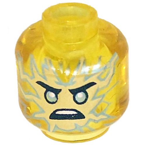 Tête de minifigurine Jay, flammes bleu sable, motif : yeux verts (Minifig Head Jay, Sand Blue Flames, Green Eyes Print)