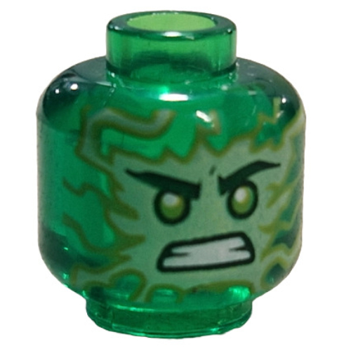 Tête de minifigurine Lloyd Garmadon, flammes de vert citron, motif : yeux verts (Minifig Head Lloyd Garmadon, Lime Flames, Green Eyes Print)