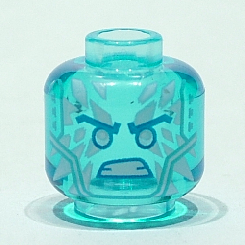 Tête de minifigurine Zane, Sourcils inclinés d'azur moyen, Diamants de glace blancs, motif : en colère (Minifig Head Zane, Medium Azure Angled Eyebrows, White Ice Diamonds, Angry Print)
