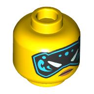 Tête de minifigurine Nya, masque pour les yeux bleu clair noir et lumineux / grain de beauté, motif imprimé Stare déterminé (Minifig Head Nya, Black and Bright Light Blue Eye Mask / Beauty Mark, Determined Stare Print)