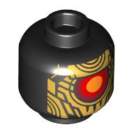 Tête de minifigurine imperium garde droïde, placage d'or, rouge et orange centre œil motif imprimé (Minifig Head Imperium Guard Droid, Gold Plating, Red and Orange Center Eye Print)