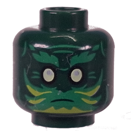Tête de minifigurine esprit vert/vert citron sourcils, marquages / visage noir motif imprimé (Minifig Head Spirit Green/Lime Eyebrows, Markings / Black Face Print)