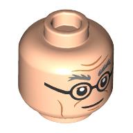 Tête de minifigurine Alfred Pennyworth, sourcils gris bleuté foncé, lunettes, rides, Sourire fin / Motif imprimé mécontent (Minifig Head Alfred Pennyworth, Dark Bluish Grey Eyebrows, Glasses, Wrinkles, Thin Smile / Displeased Print)
