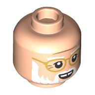 Tête de minifigurine John Hammond, sourcils blancs, barbe, lunettes dorées, bouche ouverte, Gap In Dents motif imprimé (Minifig Head John Hammond, White Eyebrows, Beard, Gold Glasses, Open Mouth, Gap In Teeth Print)