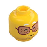 Tête de minifigurine Mme Castillo, lunettes rouge foncé, rides, Yeux fermés, sourire bouche ouverte / sourire bouche fermée (Minifig Head Mrs. Castillo, Dark Red Glasses, Wrinkles, Closed Eyes, Open Mouth Smile / Closed Mouth Smile)