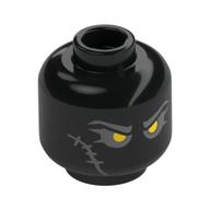 Tête de minifigurine Chasseur de nuit, Yeux jaunes en colère, Gris clair bleuâtre (Minifig Head Night Hunter, Yellow Angry Eyes, Light Bluish Grey Scars Print)