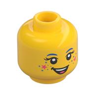 Tête de minifigurine Izzie, sourcils d'azur foncé, étoile rose vif et cœur sur joues, points, bouche ouverte sourire / fermé yeux sourire motif imprimé (Minifig Head Izzie, Dark Azure Eyebrows, Bright Pink Star and Heart on Cheeks, Dots, Open Mouth Smile / Closed Eyes Smile Print)