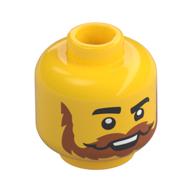 Tête de minifigurine, Sourcils épais surélevés, Moustache et barbe orange foncées, motif imprimé bouche ouverte (Minifig Head, Raised Thick Eyebrow, Dark Orange Moustache and Beard, Open Mouth Print)