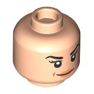 Tête de minifigurine kate évêque, sourcils noirs, lèvres de pêche, en colère, bandage, motif imprimé sourire en coin (Minifig Head Kate Bishop, Black eyebrows, Peach Lips, Angry, Bandage, Smirk Print)