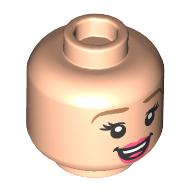Tête de minifigurine Raiponce, sourcils nougat, lèvres corail, sourire de bouche ouverte / motif imprimé sourire tordu (Minifig Head Rapunzel, Nougat Eyebrows, Coral Lips, Open Mouth Smile / Crooked Smile Print)