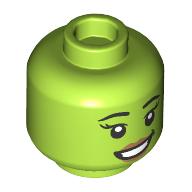 Tête de minifigurine elle-coque, lèvres nougat, sourire déséquilibré / bouche ouverte sourire (Minifig Head She-Hulk, Nougat Lips, Lopsided Grin / Open Mouth Smile)