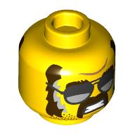 Tête de minifigurine Houndog McBrag, lunettes de soleil noires, Moustache marron rougeâtre et motif imprimé favoris (Minifig Head Houndog McBrag, Black Sunglasses, Reddish Brown Moustache and Sideburns Print)