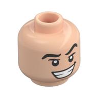 Tête de minifigurine gaston, sourcil noir levé, dents de sourire tordues / motif imprimé showl en colère (Minifig Head Gaston, Black Raised Eyebrow, Crooked Smile Teeth / Angry Scowl Print)