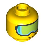Tête de minifigurine, lunettes de ski, motif : visière bleu clair et vert citron (Minifig Head, Skiing Goggles, Light Blue and Lime Visor Print)