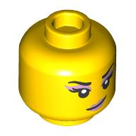 Tête de minifigurine zoey, fard à paupières lavande, lèvres lavande, sourire croasse / bouche ouverte motif imprimé (Minifig Head Zoey, Lavender Eyeshadow, Lavender Lips, Croaked Smirk / Open Mouth Smile Print)