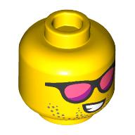 Tête de minifigurine, lunettes corail et magenta, barbe naissante, motif : sourire (Minifig Head, Coral and Magenta Glasses, Beard Stubble, Smile Print)