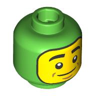 Tête de minifigurine, visage jaune avec sourire / grande bouche ouverte avec la langue de vert citron et le motif imprimé de luette (Minifig Head, Yellow Face with Smile / Big Open Mouth with Lime Tongue and Uvula Print)