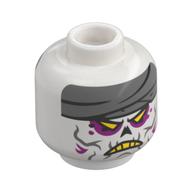 Tête de minifigurine cauchemar roi, bandages gris bleuté foncé (enveloppement de la tête), yeux jaunes, fard à paupières magenta, lignes gris bleuté foncé, dents jaunes, motif imprimé visage en colère / enveloppé (Minifig Head Nightmare King, Dark Bluish Gray Bandages (Head Wrap), Yellow Eyes, Magenta Eyeshadow, Dark Bluish Gray Lines, Yellow Teeth, Angry / Wrapped Face Print)