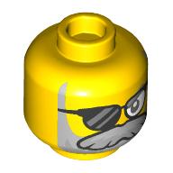 Tête de minifigurine M. Oz, lunettes de soleil avec un verre manquant, barbe gris bleuté clair avec motif imprimé de reflets argentés (Minifig Head Mr. Oz, Sunglasses with One Glass Missing, Light Bluish Gray Beard with Silver Highlights Print)