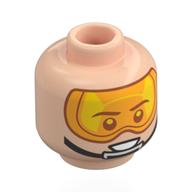 Tête de minifigurine x-aile pilote, visière orange clair lumineux, jugulaire, bouche ouverte / bouche fermée motif imprimé (Minifig Head X-Wing Pilot, Bright Light Orange Visor, Chin Strap, Open Mouth / Closed Mouth Print)