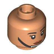 Tête de minifigurine, cils, lèvres orange foncé, jugulaire noire, bouche fermée / bouche ouverte fronce les sourcils motif imprimé (Minifig Head, Eyelashes, Dark Orange Lips, Black Chin Strap, Closed Mouth / Open Mouth Frown Print)