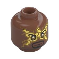 Tête de minifigurine Électro, Électricité jaune clair et or, Yeux dorés, bouc noire et motif imprimé Moustache (Minifig Head Electro, Bright Light Yellow and Gold Electricity, Gold Eyes, Black Goatee Beard and Moustache Print)