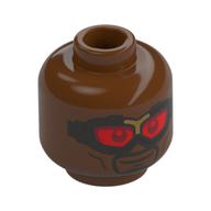 Tête de minifigurine Faucon, barbe noire, Lunettes Argent, motif : lunettes rouges (Minifig Head Falcon, Black Beard, Silver Goggles, Red Glasses Print)