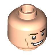 Tête de minifigurine kevin feige, sourcils brun foncé, motif imprimé sourire tordu (Minifig Head Kevin Feige, Dark Brown Eyebrows, Crooked Smile Print)